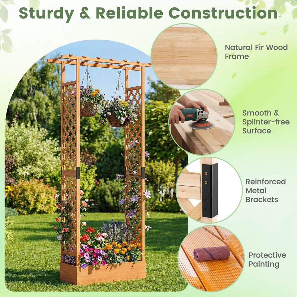 89” Wooden Raised Garden Bed with Trellis and Detachable Bottom Panels product image