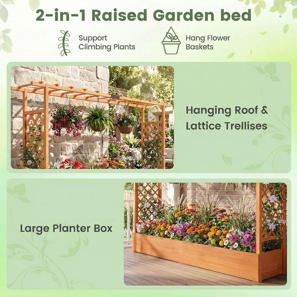 Wooden Raised Garden Bed with Trellis and Hanging Roof product image
