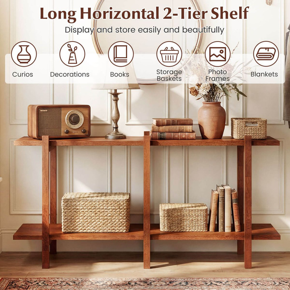 2-Tier Wood Bookshelf with Rubberwood Legs product image