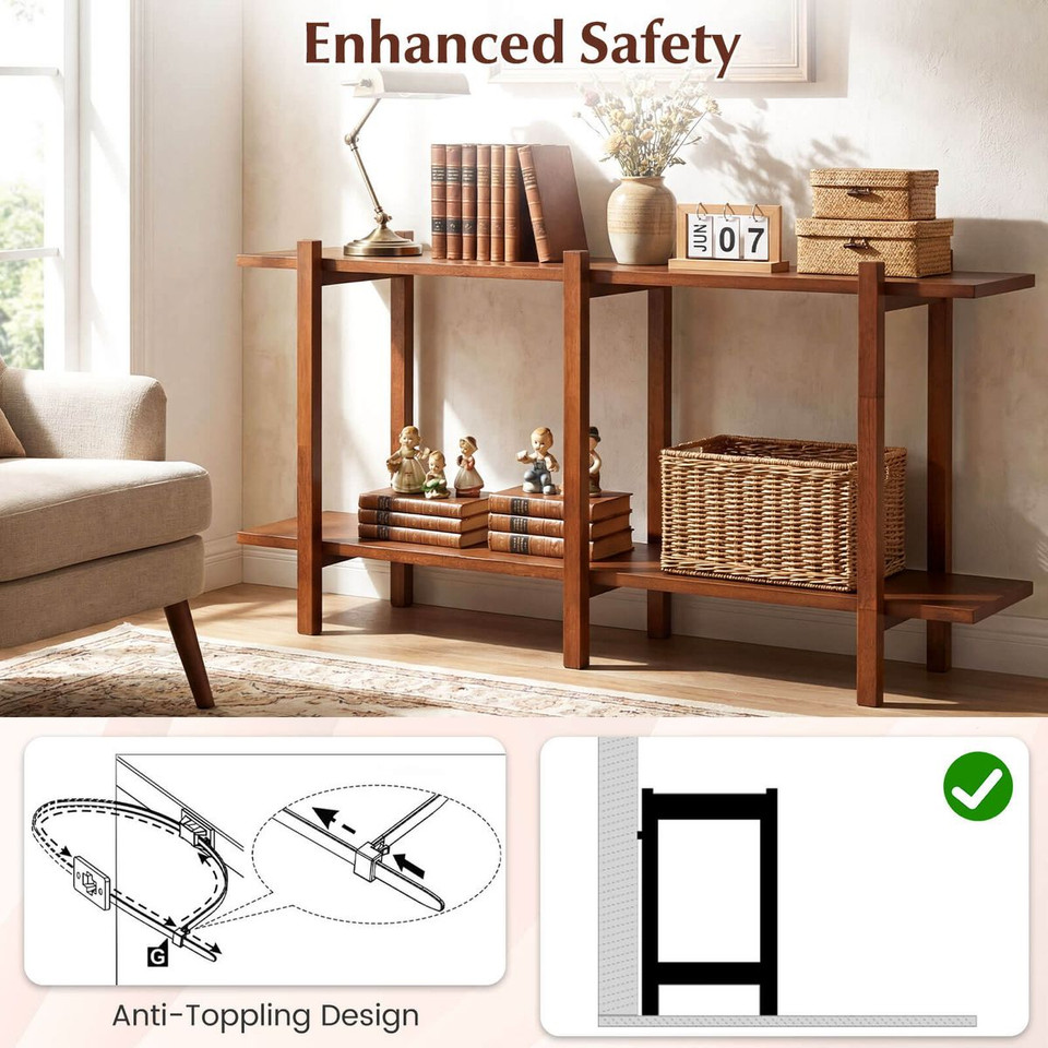 2-Tier Wood Bookshelf with Rubberwood Legs product image