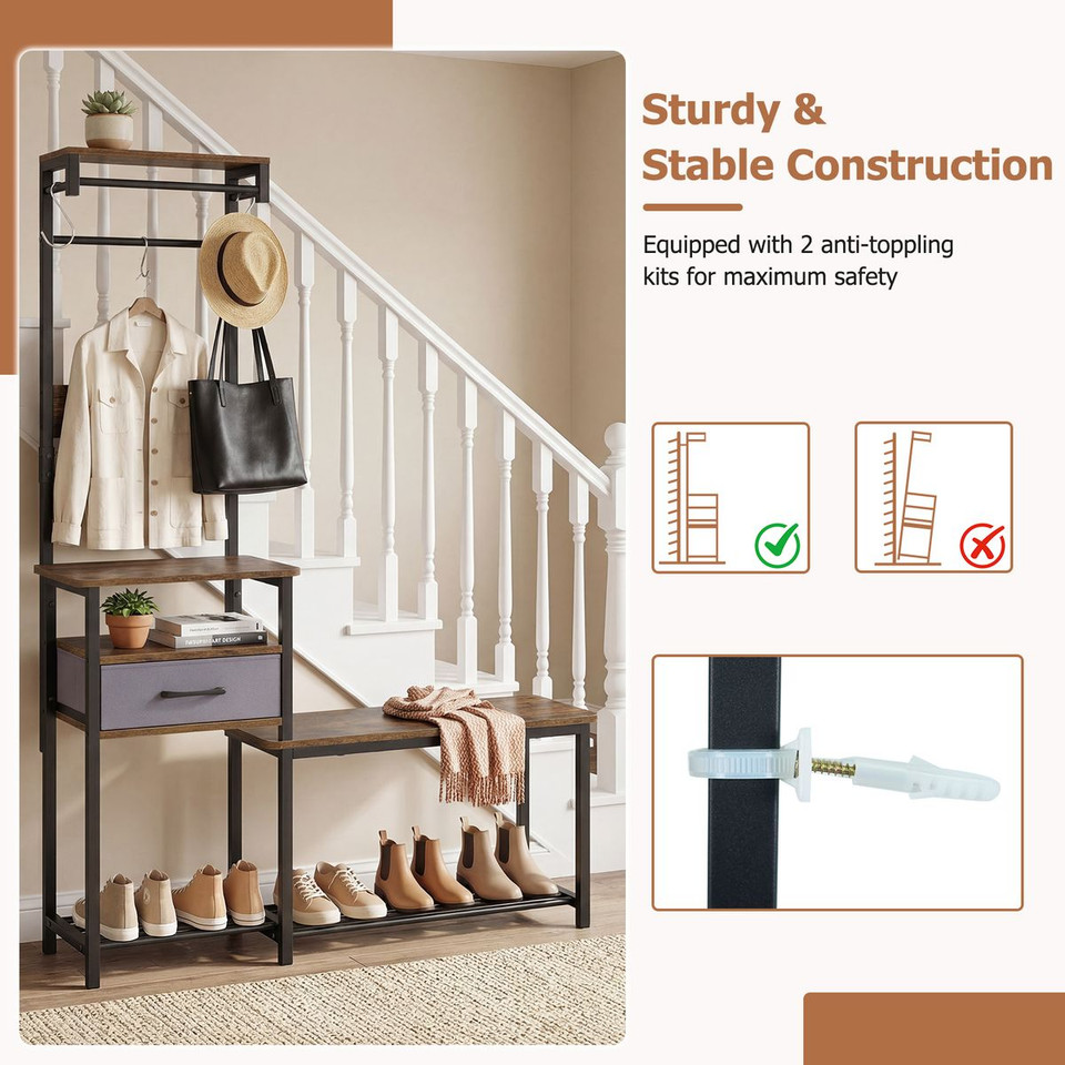 7-in-1 Hall Tree with Shoe Bench product image