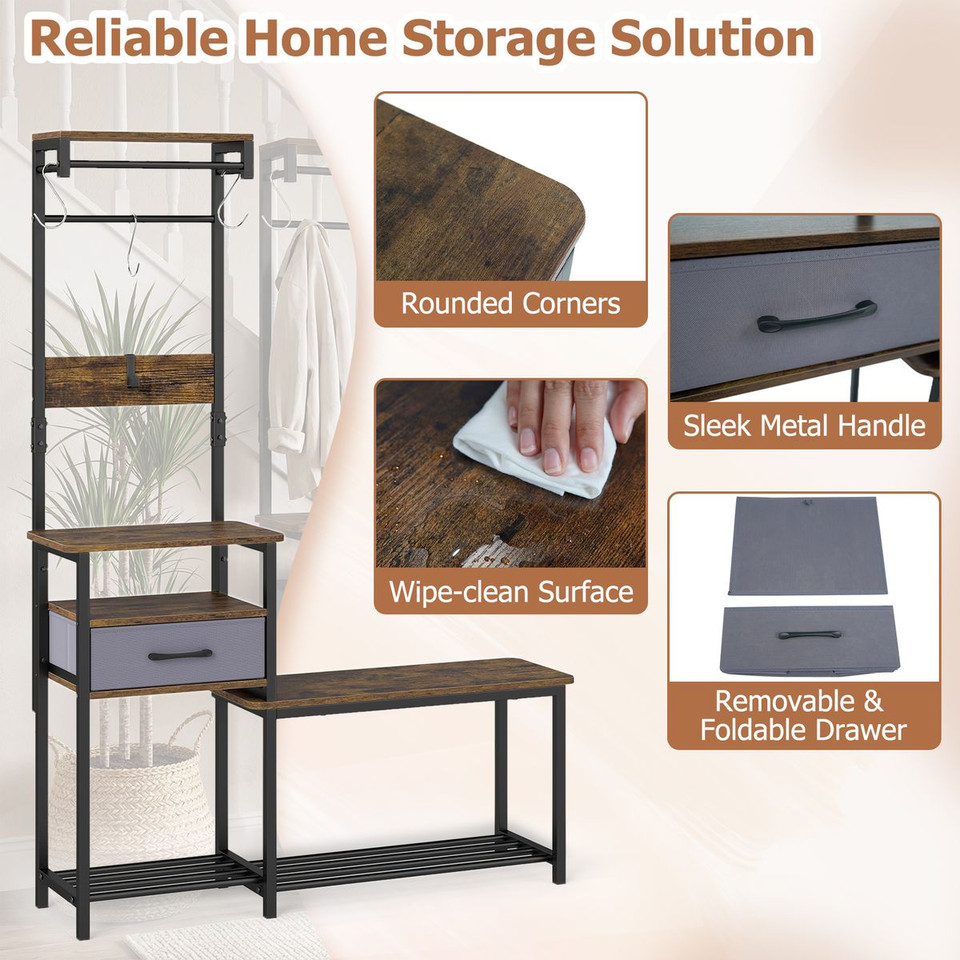 7-in-1 Hall Tree with Shoe Bench product image