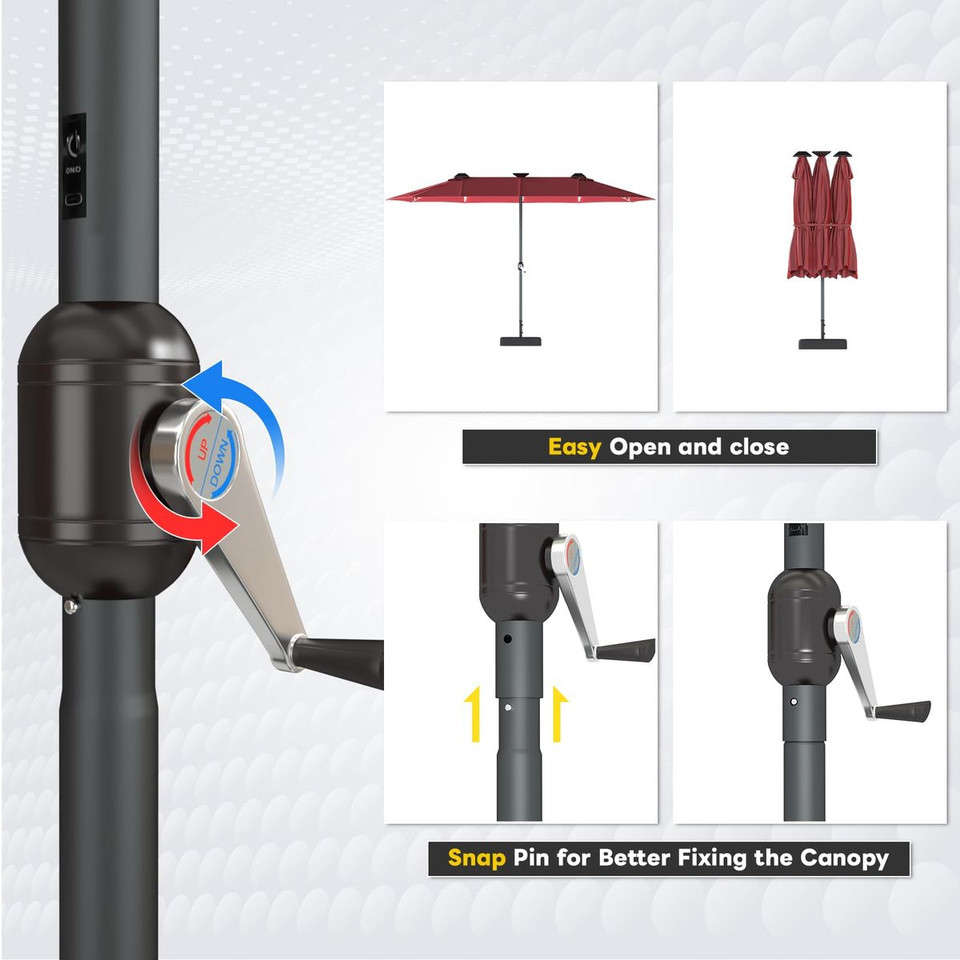 15ft Double-Sided Patio Umbrella with Solar Lights and Base Included product image