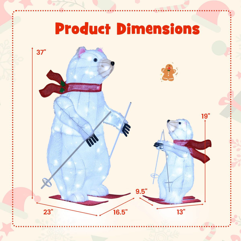 2 -Piece Animated Skiing Polar Bears with 160 Cold White LED Lights product image