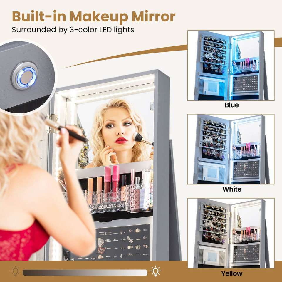 360° Swivel Jewelry Cabinet with LED Lights and Full-Length Mirror product image
