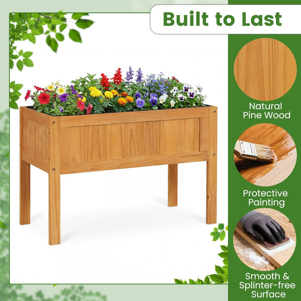 Wooden Raised Garden Planter Box with Bed Liner and Drainage Holes product image