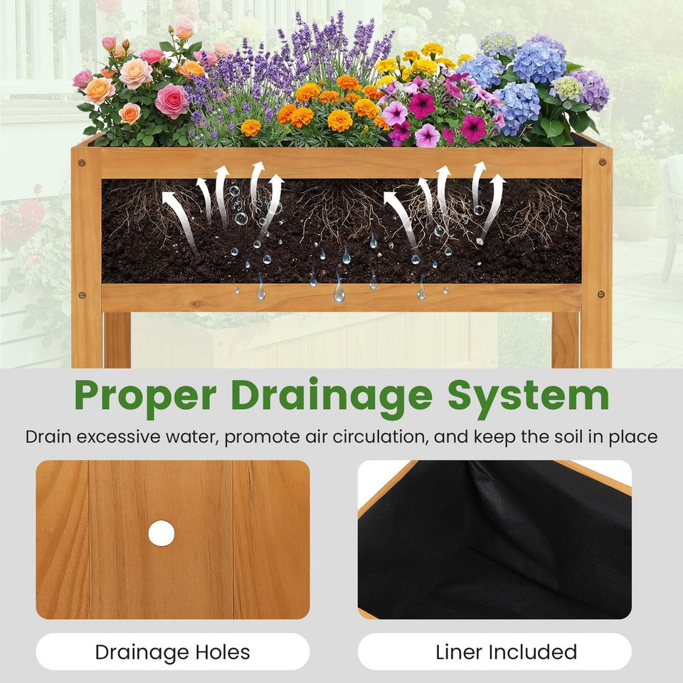 Wooden Raised Garden Planter Box with Bed Liner and Drainage Holes product image