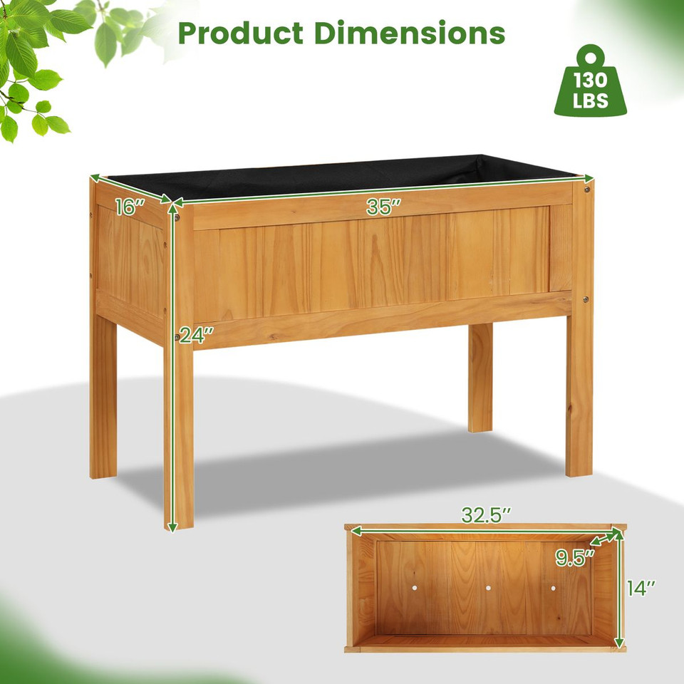 Wooden Raised Garden Planter Box with Bed Liner and Drainage Holes product image