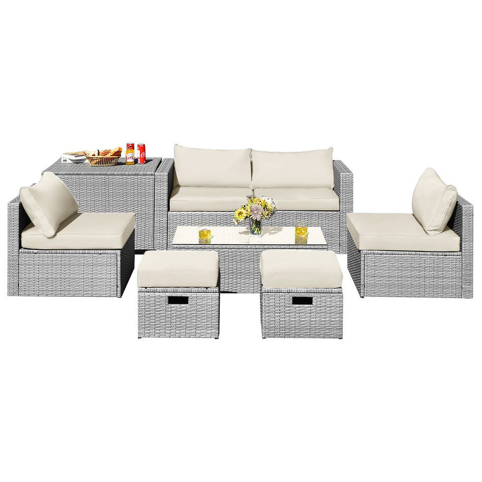 8-Piece Patio Rattan Furniture Set with Soft Cushions product image