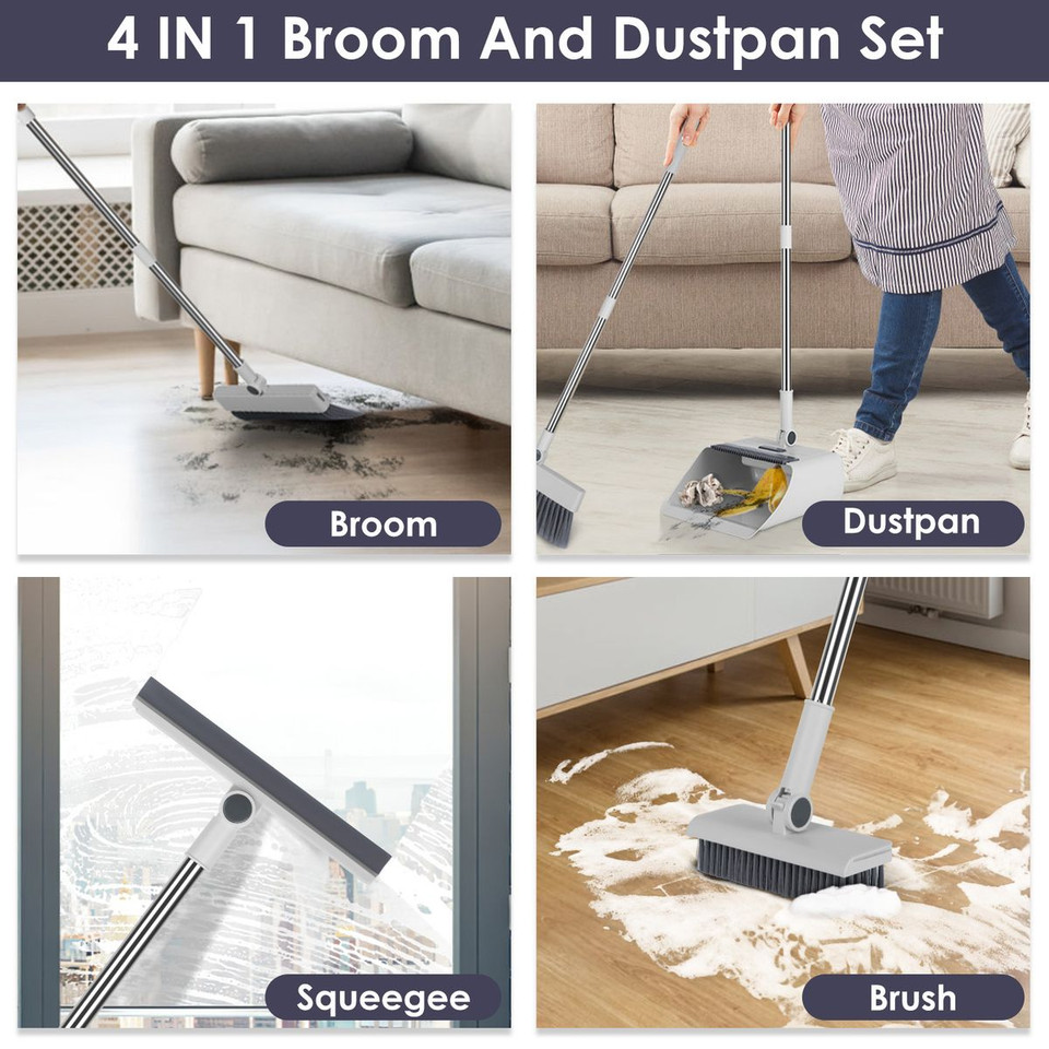 4-in-1 Upright Broom and Dustpan Set  product image