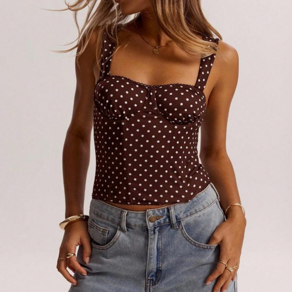 Women's Polka Dot Corset Wide Strap Tank Top product image