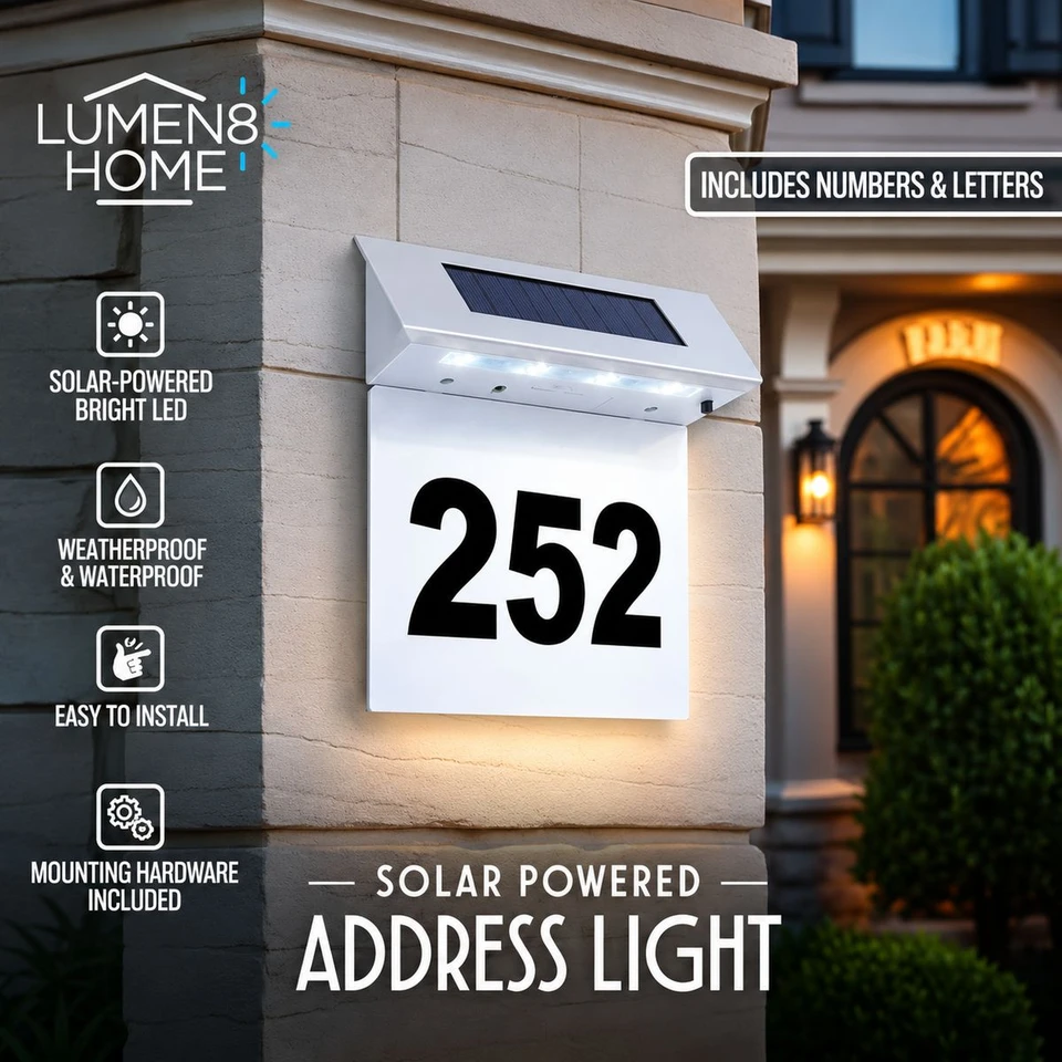 Lumen8 Solar Stainless Steel LED Illuminated Address Sign product image