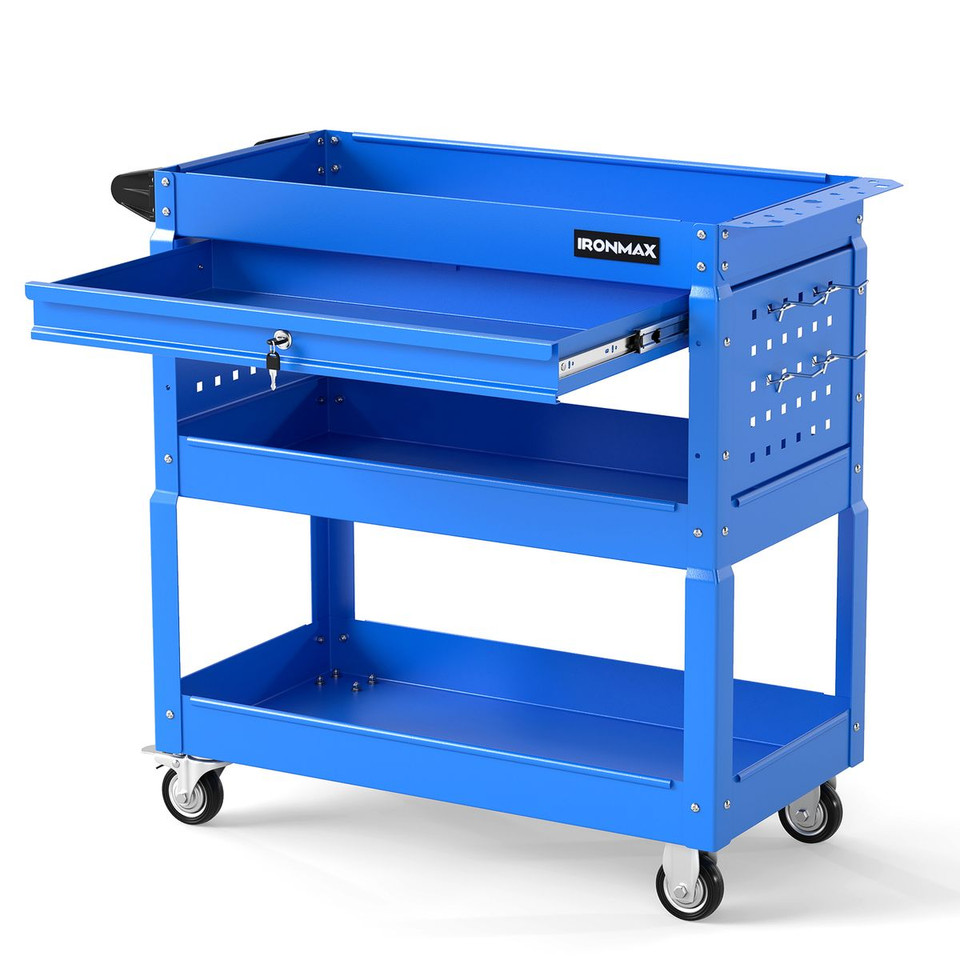Ironmax 3 Tier Rolling Tool Cart with Lockable Drawer product image