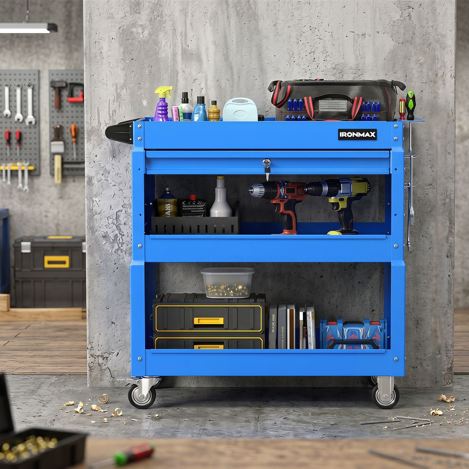 Ironmax 3 Tier Rolling Tool Cart with Lockable Drawer product image