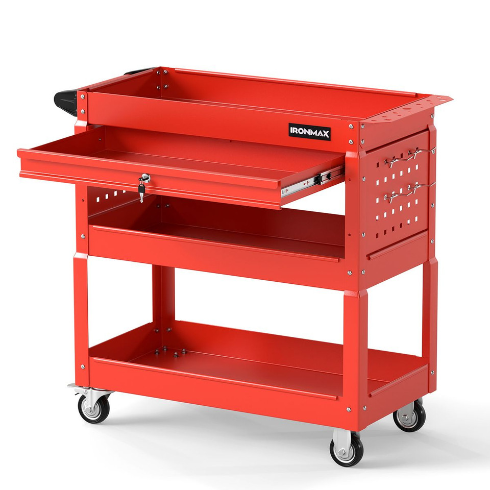 Ironmax 3 Tier Rolling Tool Cart with Lockable Drawer product image