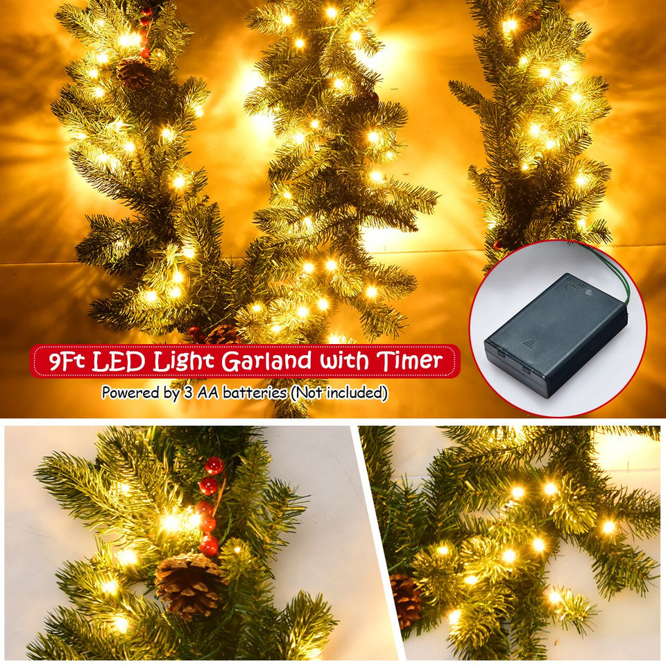 9-Foot Pre-lit Artificial Garland with Red Berries  product image