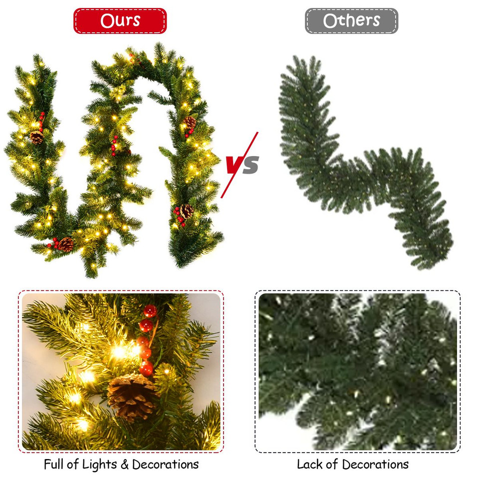 9-Foot Pre-lit Artificial Garland with Red Berries  product image
