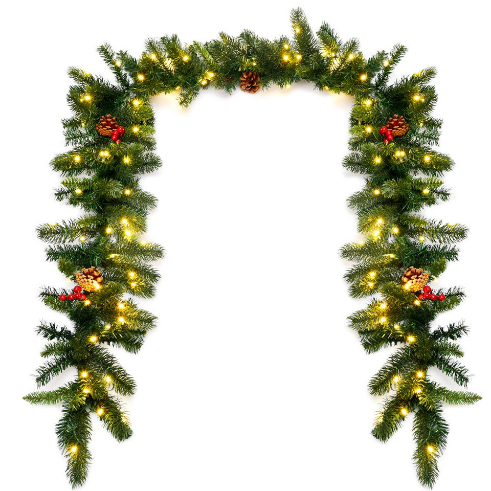 9-Foot Pre-lit Artificial Garland with Red Berries  product image