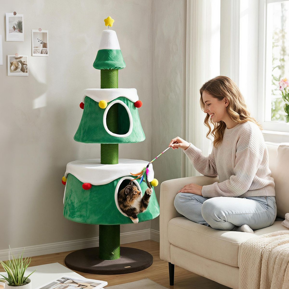 61.5" Cat Christmas Tree with 2 Large Condos product image
