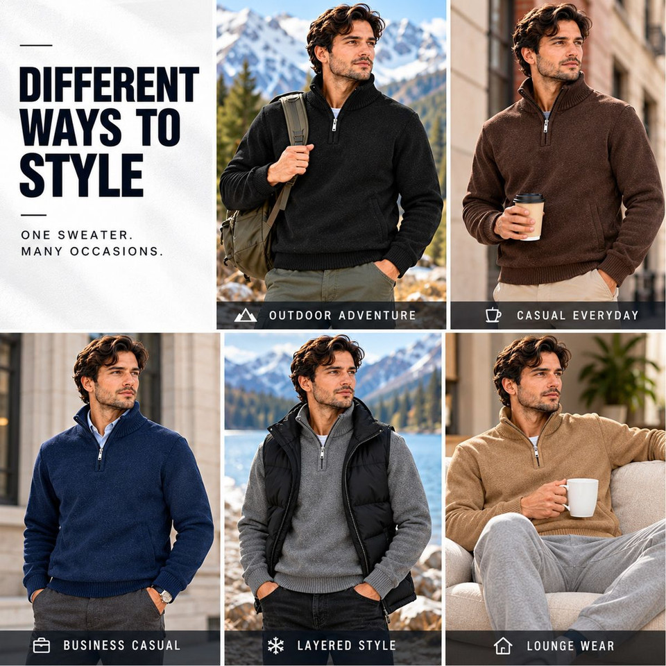 Men's Fleece Lined Quarter Zip Knit Sweater product image