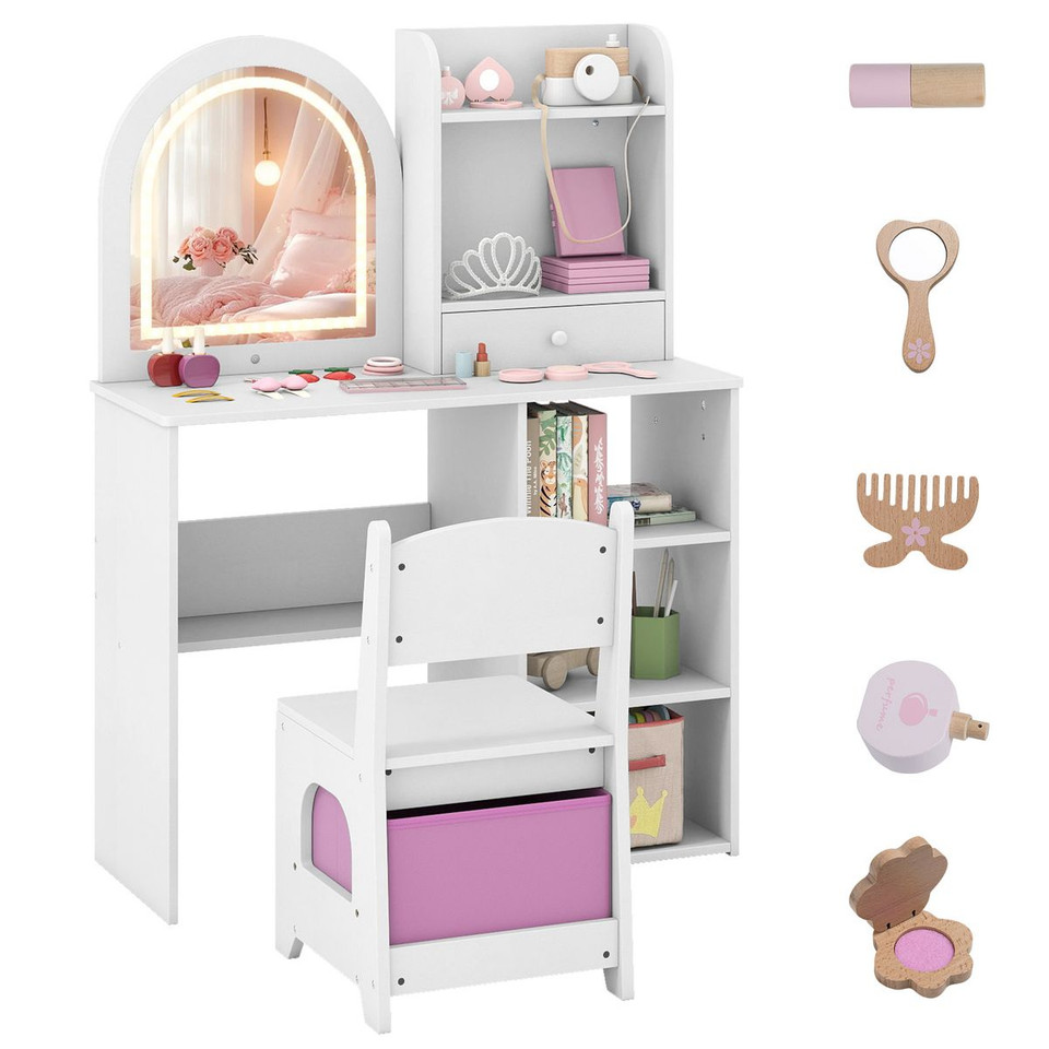 Princess Girls Makeup Vanity Desk with 3-Color LED Lighted Mirror product image