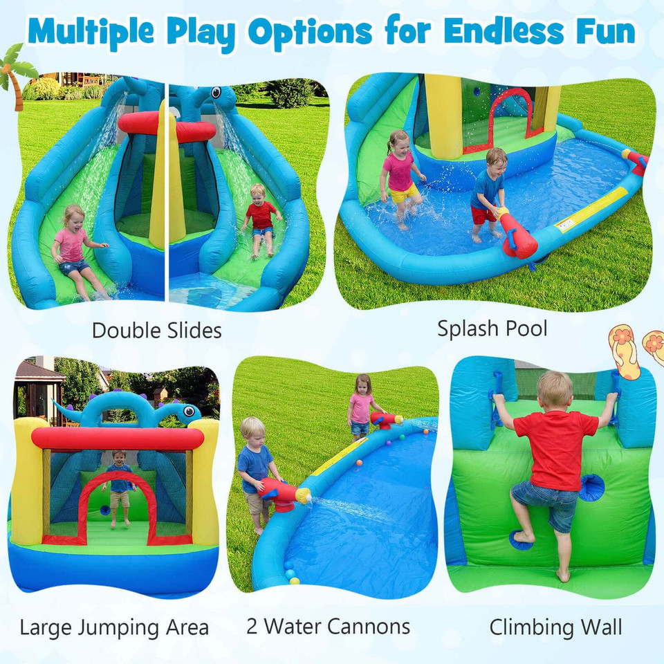  Inflatable Water Slide Park with Double Slides, Jumping Area, and Climbing Wall product image