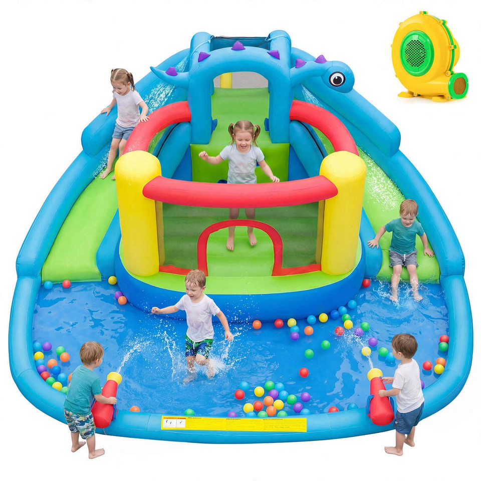  Inflatable Water Slide Park with Double Slides, Jumping Area, and Climbing Wall product image