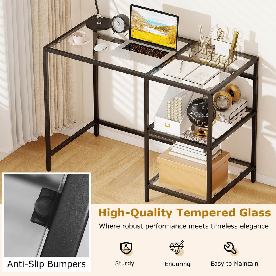 42" Computer Desk with 2 Open Shelves and Tempered Glasss product image