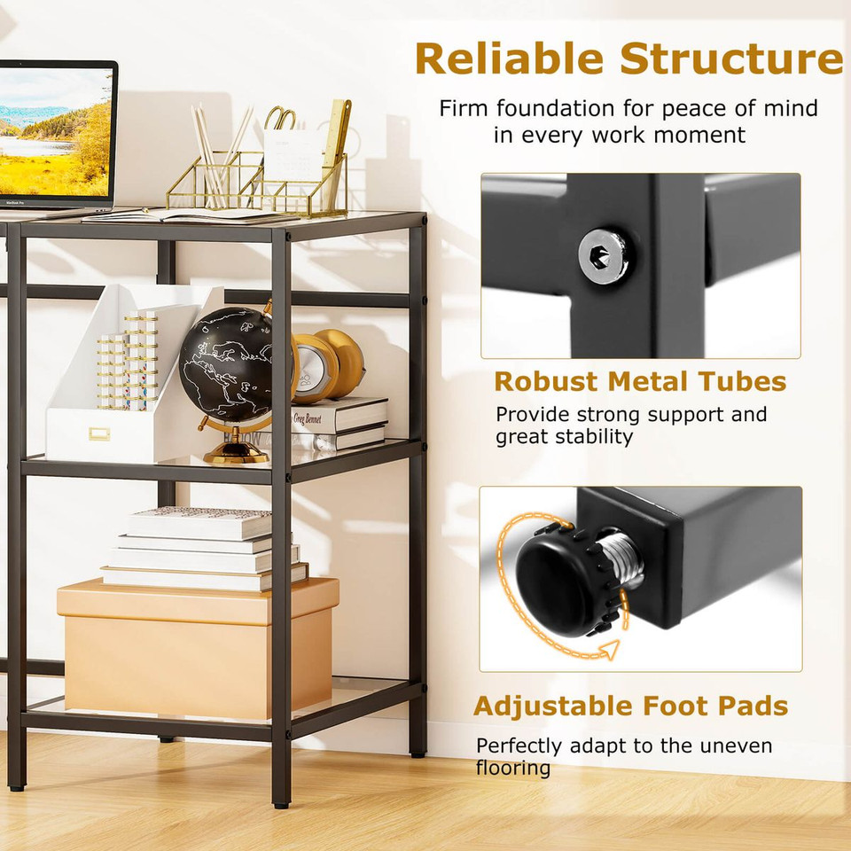 42" Computer Desk with 2 Open Shelves and Tempered Glasss product image