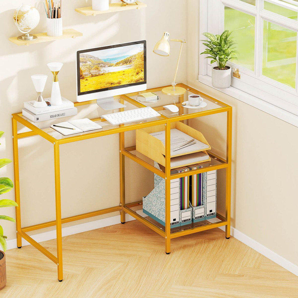 42" Computer Desk with 2 Open Shelves and Tempered Glasss product image