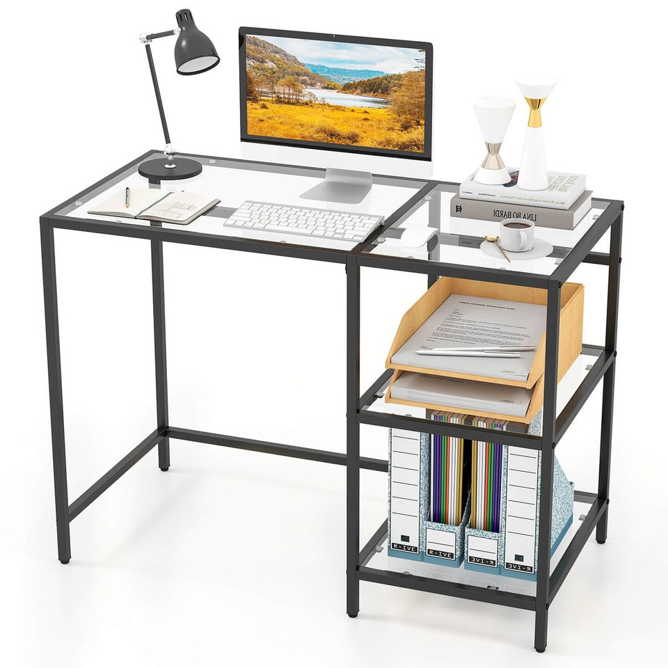 42" Computer Desk with 2 Open Shelves and Tempered Glasss product image