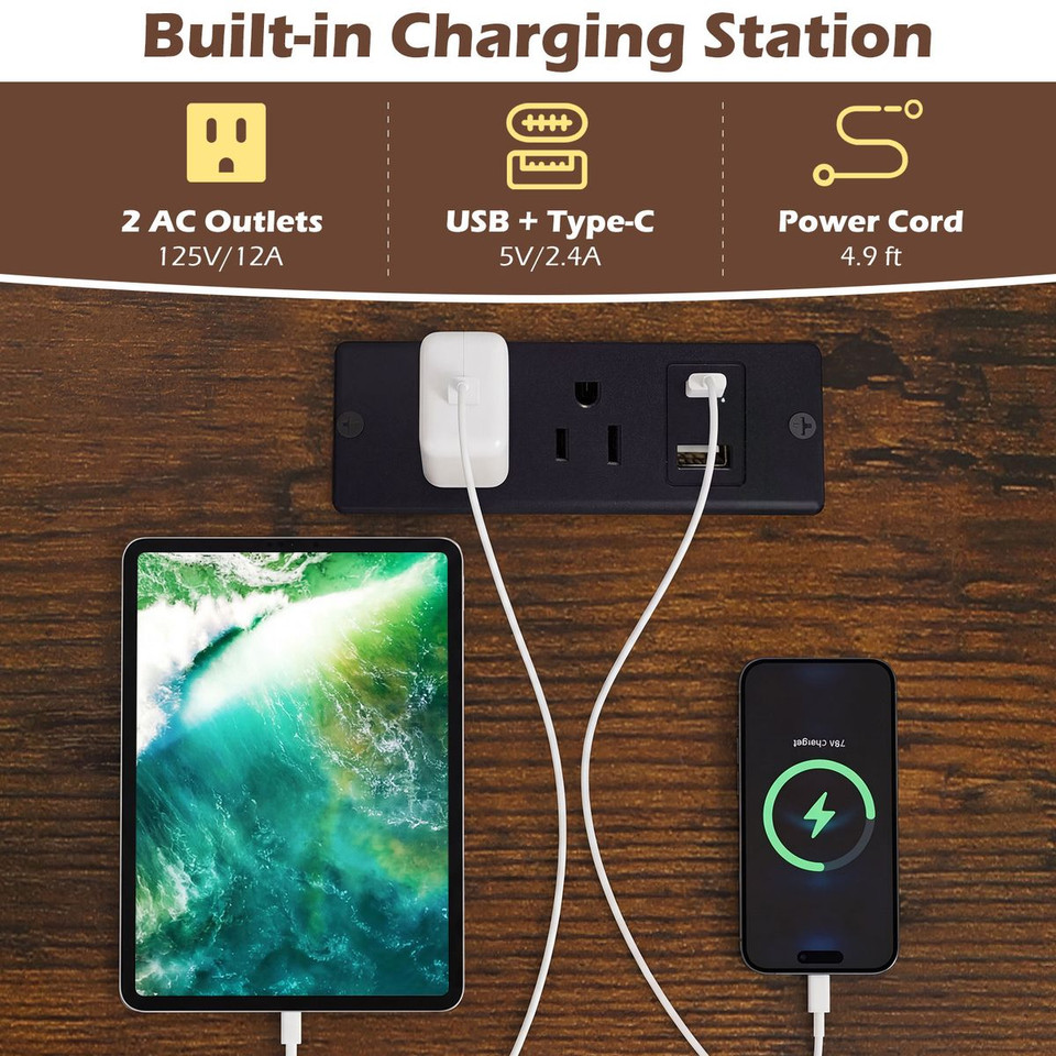 Rolling Office Desk with Charging Station and LED RGB Strip product image