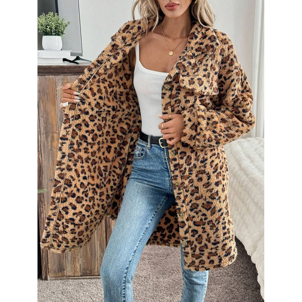 Women's Leopard Print Long Fleece Jacket product image
