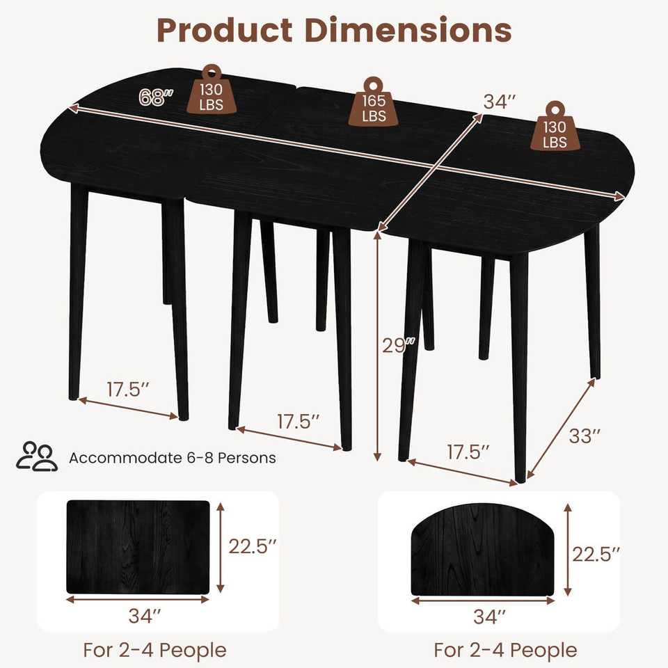 34” Rectangular Wooden Dining Table with Rubber Wood Legs product image
