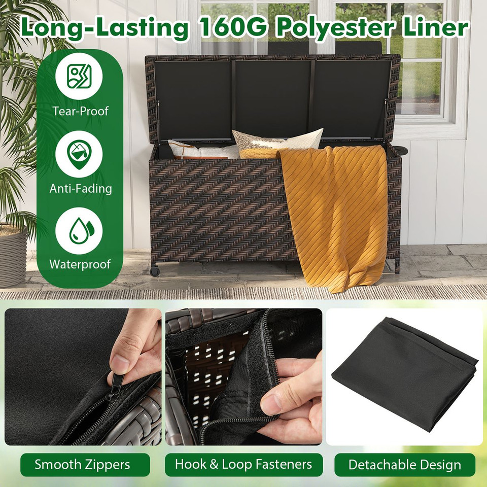 Tightly-Woven Rattan Deck Box with Polyester Liner and Universal Wheels product image