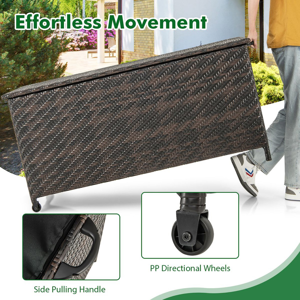 Tightly-Woven Rattan Deck Box with Polyester Liner and Universal Wheels product image