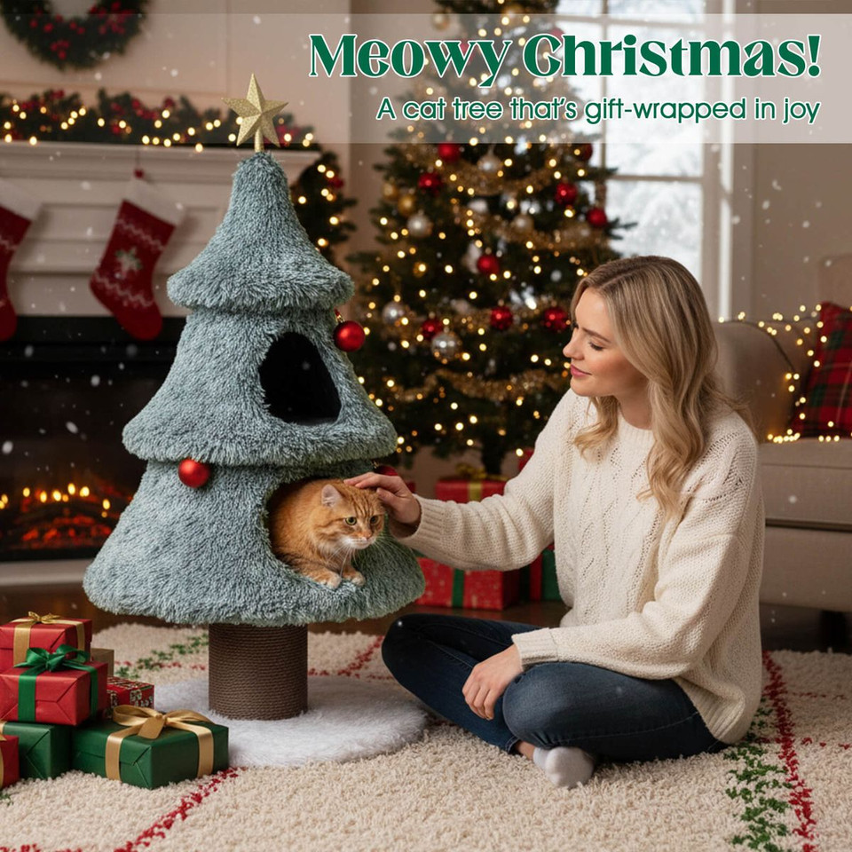 48.5” Christmas Cat Tree for Indoor Cats with 2 Large Condos, Scratching Posts product image