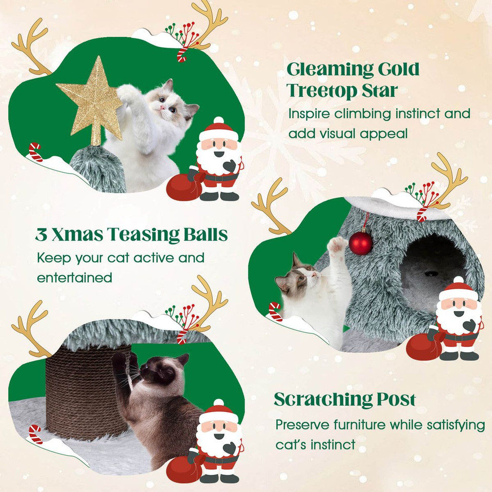 48.5” Christmas Cat Tree for Indoor Cats with 2 Large Condos, Scratching Posts product image