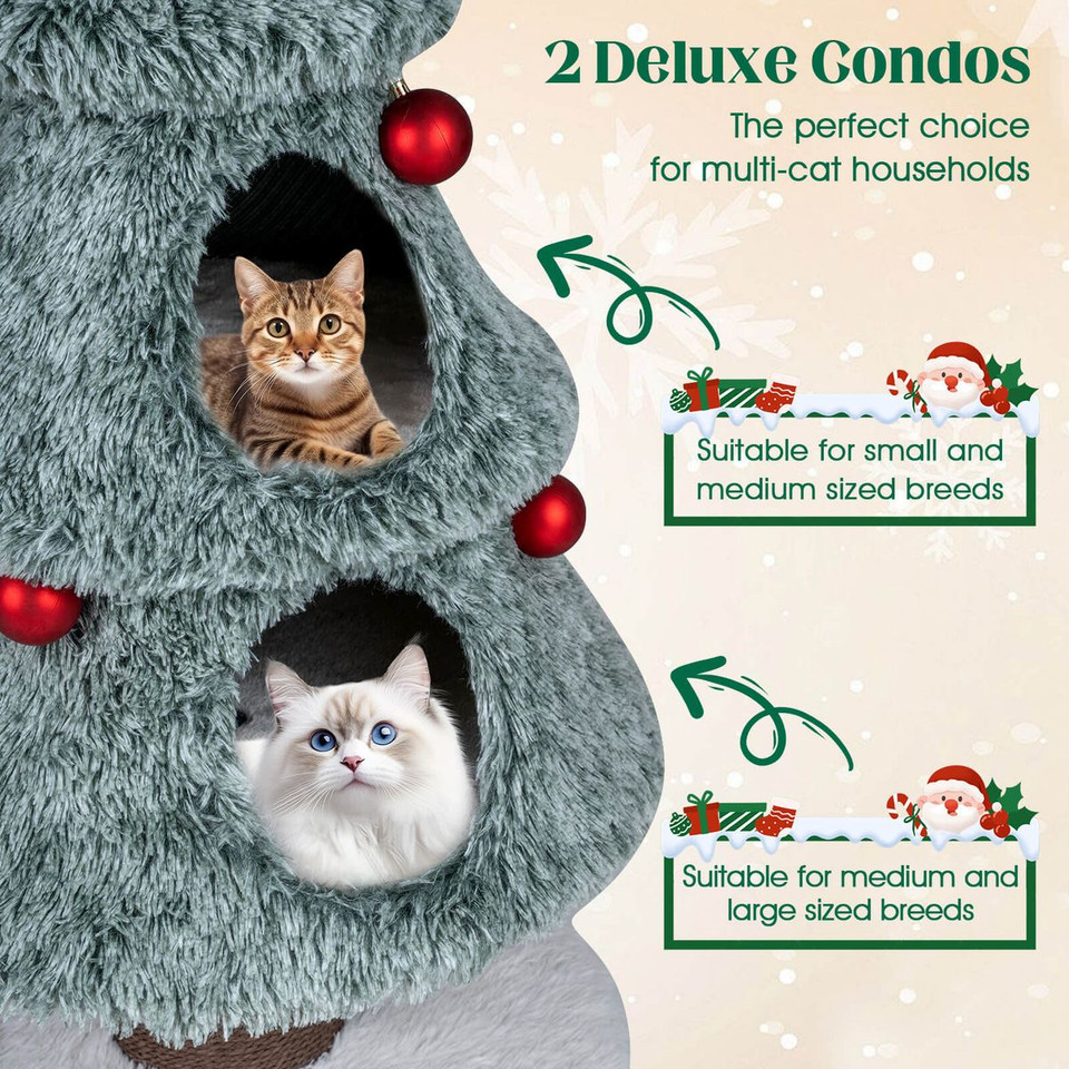 48.5” Christmas Cat Tree for Indoor Cats with 2 Large Condos, Scratching Posts product image