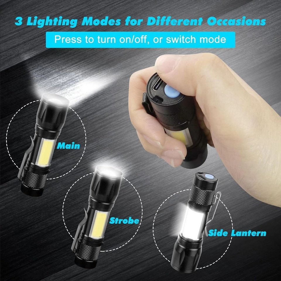 USB Rechargeable Small LED Flashlights with Work Light (2-Pack) product image