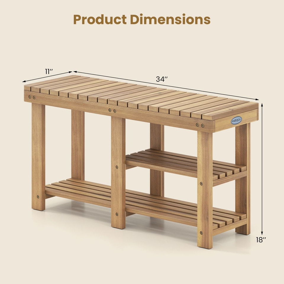 3-Tier Solid Wood Shoe Rack Bench  product image