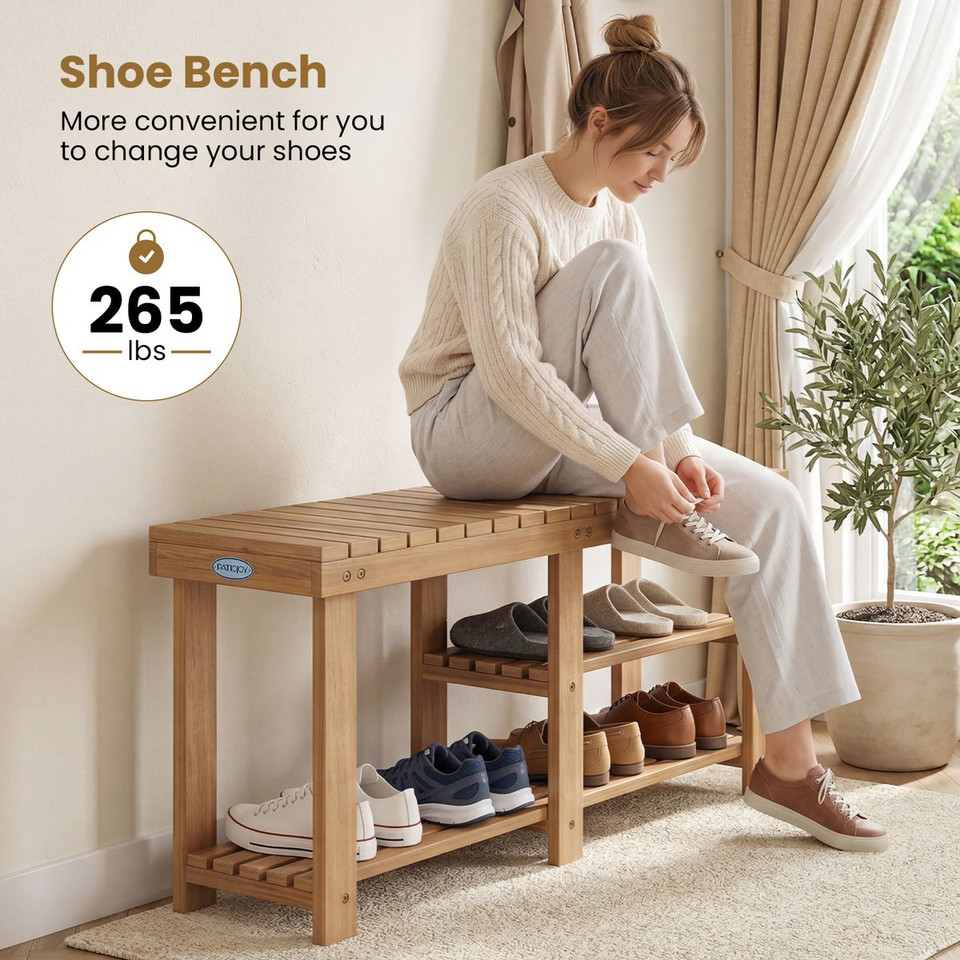 3-Tier Solid Wood Shoe Rack Bench  product image