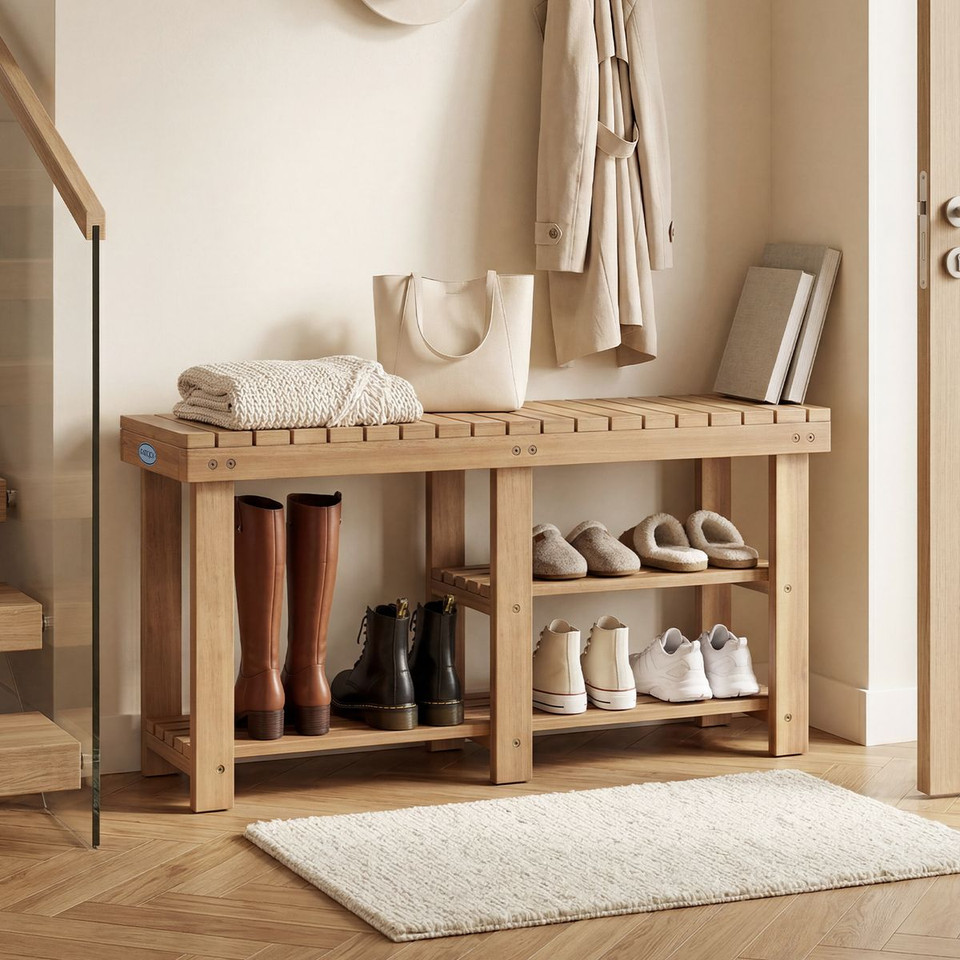 3-Tier Solid Wood Shoe Rack Bench  product image