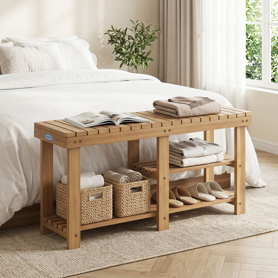 3-Tier Solid Wood Shoe Rack Bench  product image