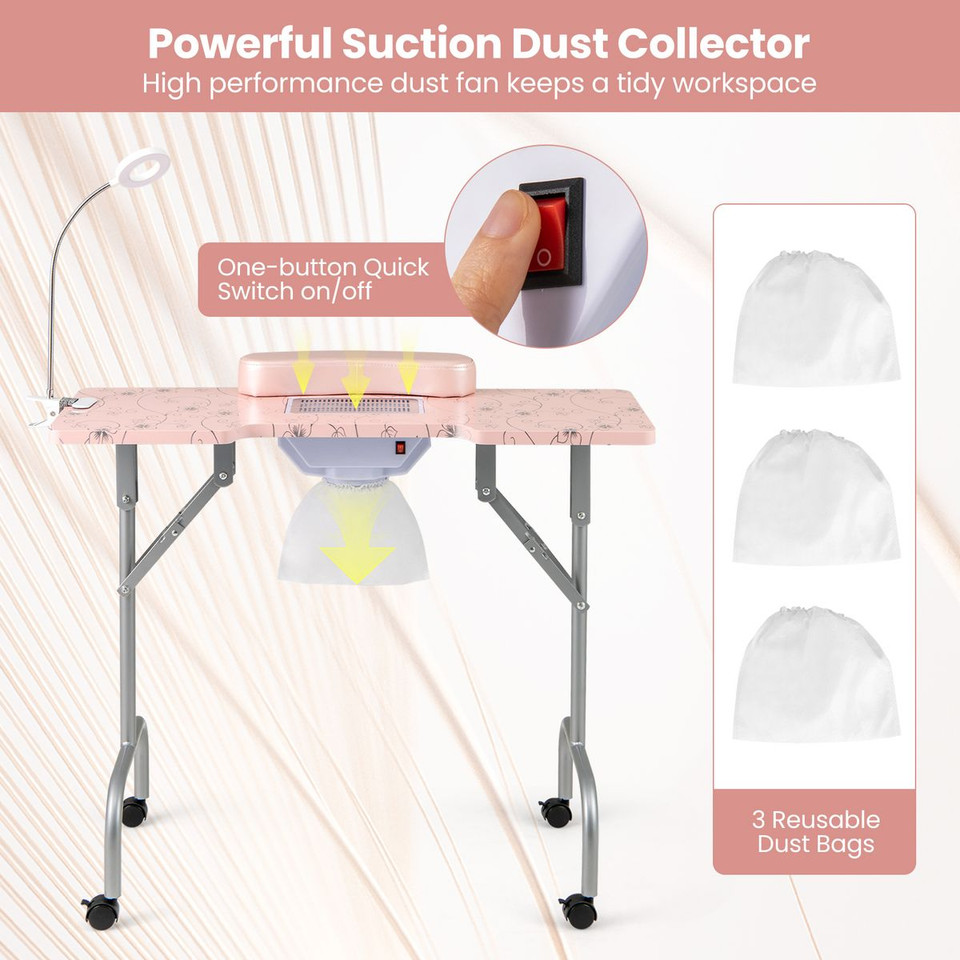 Folding Manicure Nail Table with Flexible LED Lamp product image