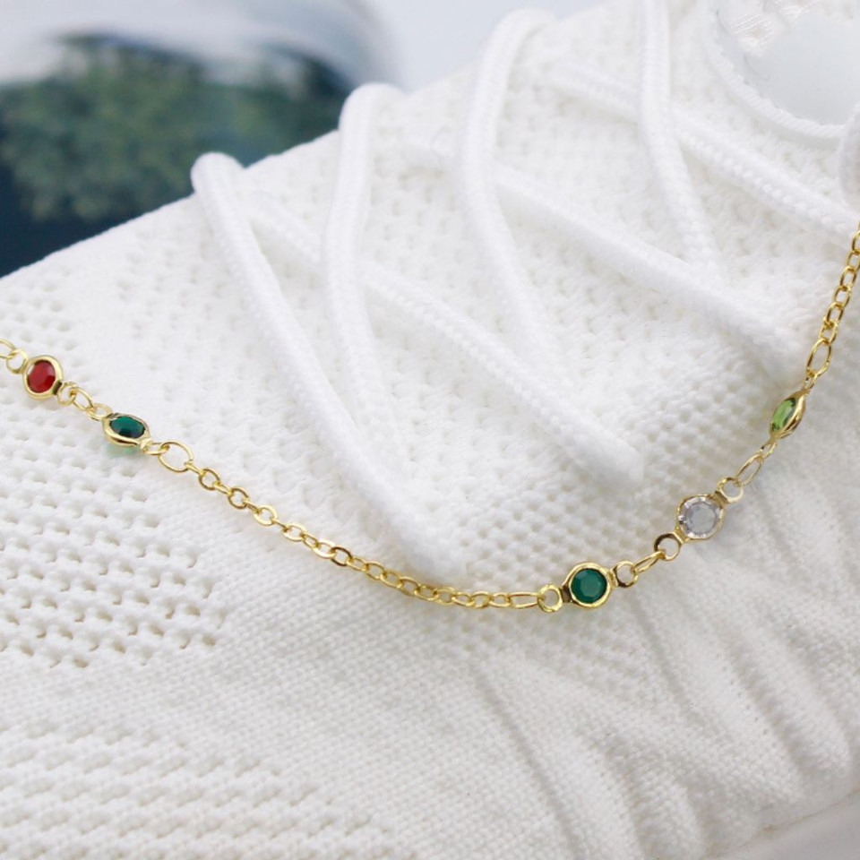 18K-Gold-Filled Dainty Multicolor Crystal Anklet product image