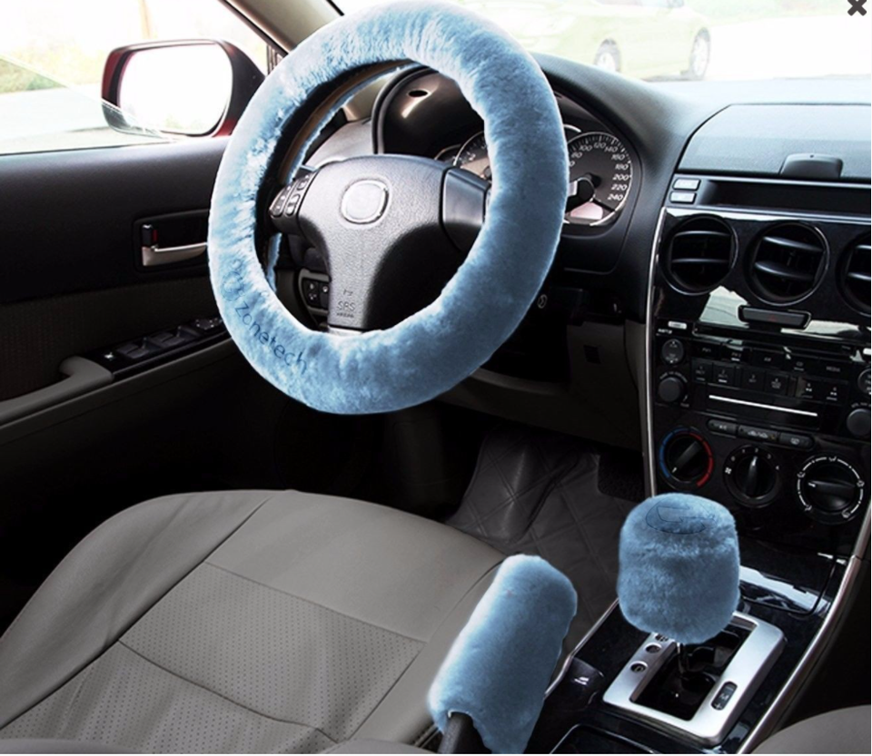 Zone Tech Fluffy Plush Warm Sheepskin Steering Wheel Cover Set product image