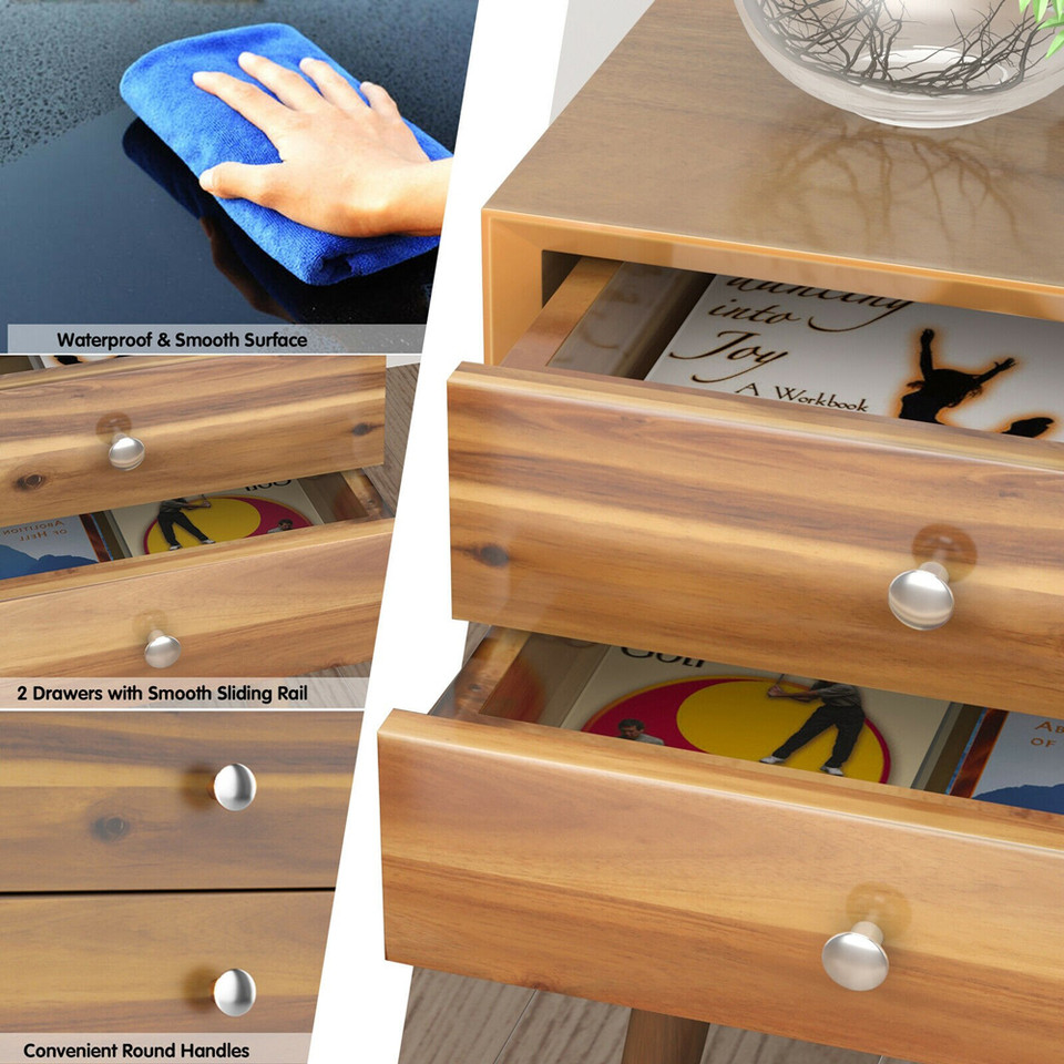 Mid-Century Modern 2-Drawer Wood Nightstand product image