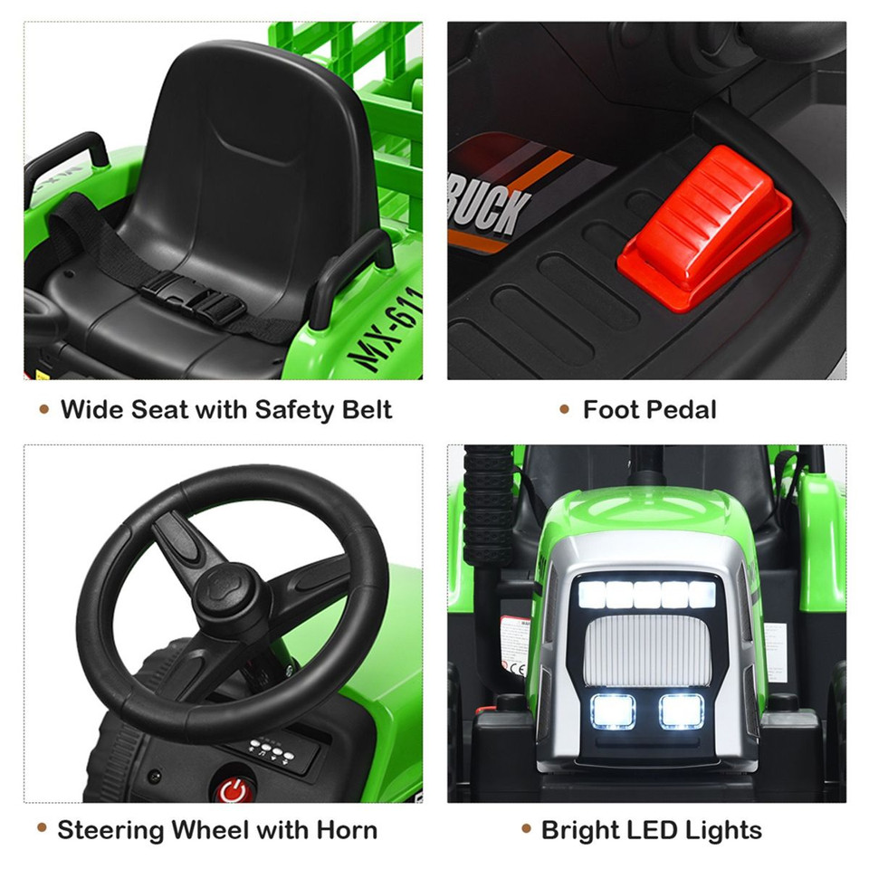 Kids' 12V Ride-on Tractor with Trailer and Parent Remote Control product image