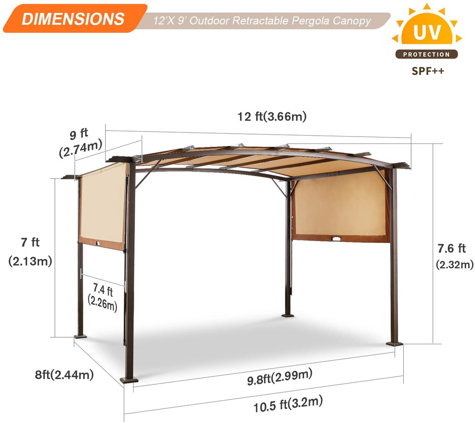 Outdoor 12’ x 9’ Retractable Pergola Canopy product image